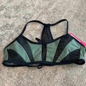 NWT Xhilaration mesh swim top in olive and black